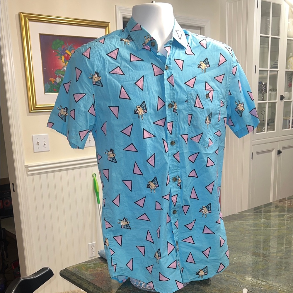 Nickelodeon Blue and Pink Graphic Button Down Shirt